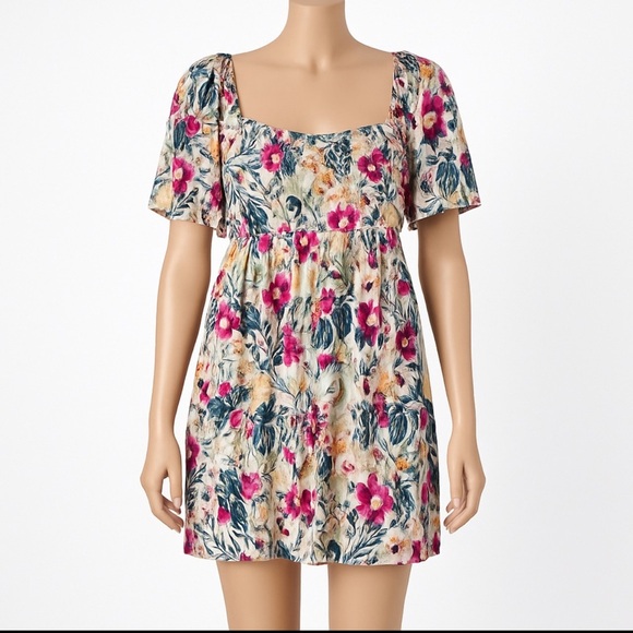 Roxy Dress Size S Floral Smocked Backless Mini Boho Festival Beach Viscose 11/3 - Picture 8 of 9